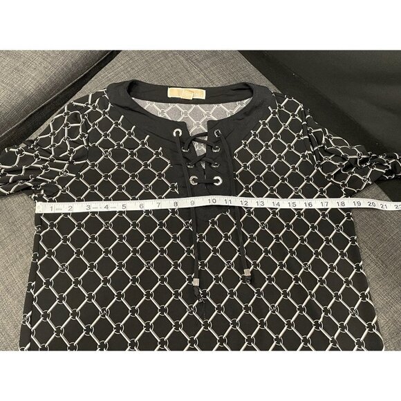 Michael by Michael Kors Navy Geometric Design Lace-Up Neck Blouse Sz S - Picture 5 of 10